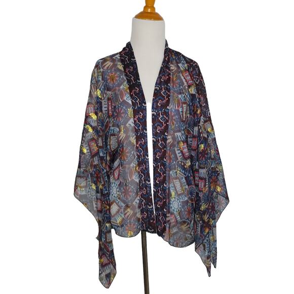 Anna Sui Silk Kimono Open Front Sheer Metallic Gold Purple Women Medium Large - Picture 1 of 13
